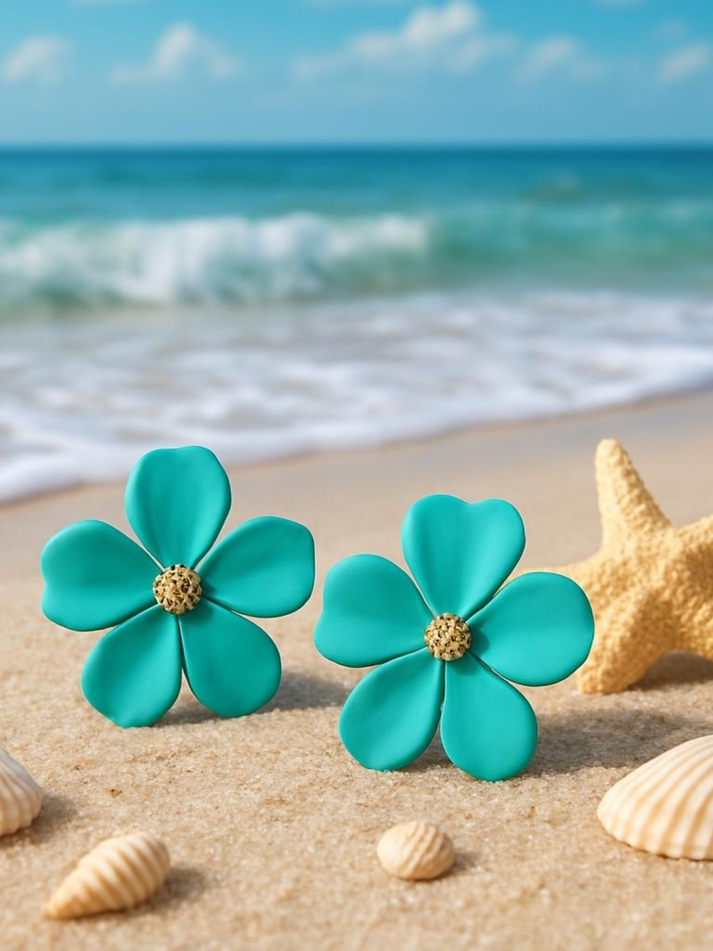 Green Flower Polymer Clay Spray Paint Beach Earrings